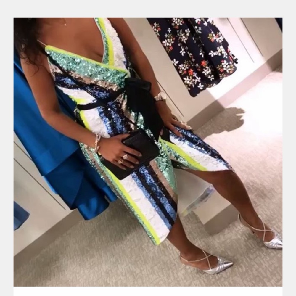 Aidan Mattox striped sequin midi dress